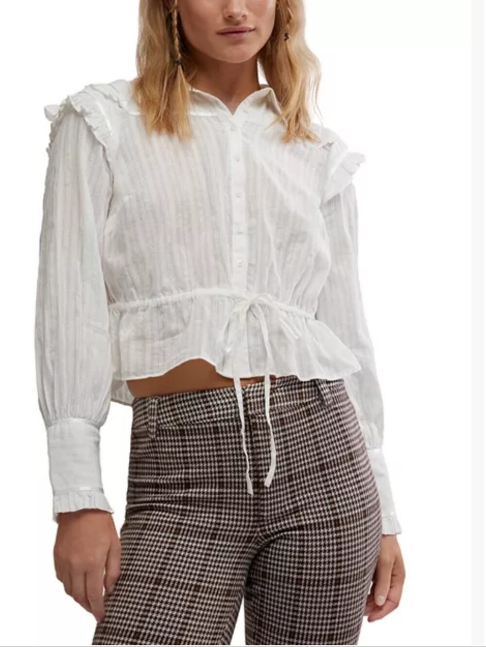 Free People Daybreak Top Ruffle Dressy Blouse in White Small $108 MSRP